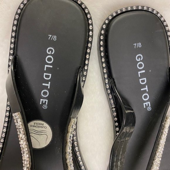Gold Toe | Black Rhinestone Flip-Flop's Sandals, size 7/8 - Picture 9 of 9